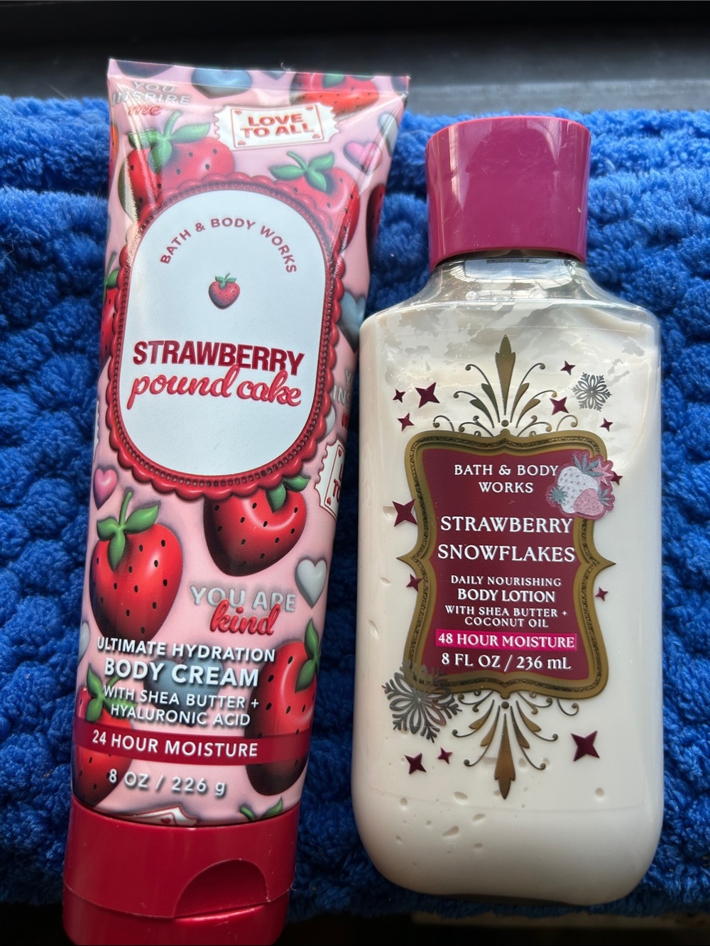 Bath & Body Works Strawberry Body Cream & Lotion Set - Pink